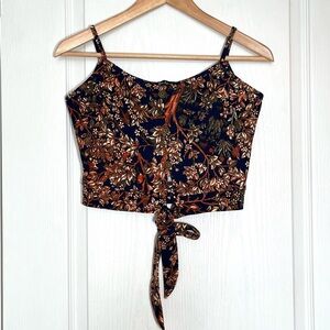Tee Loves Navy Blue Floral Front Tie Crop Top Fairycore Whimsigoth Cottagecore S